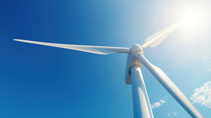 Ultra realistic photo of wind turbine blades against clear blue sky