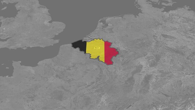 Animated Belgium map highlighting Benelux region, cities, and borders.