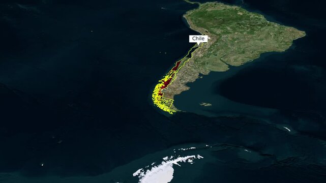 Digital Chile map visualization for geography, travel, and data.