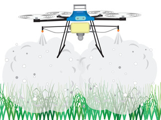 ドローンで農薬の散布作業をしているイラスト素材
