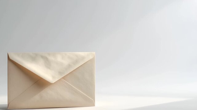 白い背景の下部に無地の封筒を配置した、静かで整った映像です。
柔らかな光と控えめな影が、清潔感とフォーマルな印象を与えます。
3月の連絡、区切り、正式な変化や移行期を象徴する表現です。