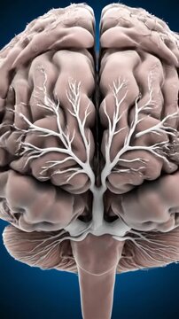 Detailed 3D Rendering of a Human Brain Cerebrum and Cerebellum With Neural Pathways Against a Blue Gradient Background