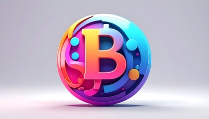 Colorful 3D "B" symbol with swirling accents and vibrant gradients against a neutral background