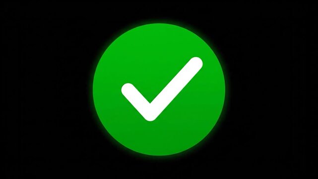 Green circle with glowing border and white check mark on a black background