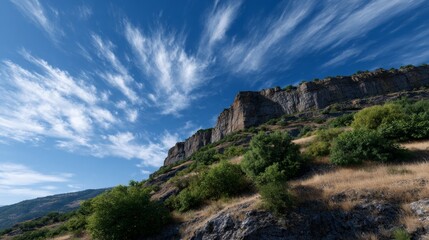 Aerial View of Blooming Lavender Field with Mountains and Blue Sky.
