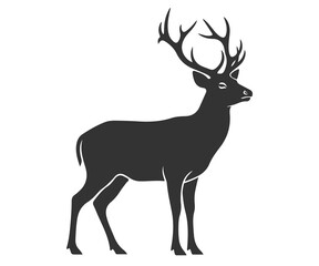 Naklejka premium A black silhouette of a deer with large antlers on a white background