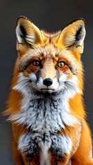 Obraz premium Majestic red fox portrait; golden fur, intense eyes, soft white chest, and dark background