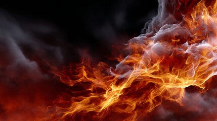 Fototapeta premium Abstract Fire Heatwave with Burning Flames and Smoke on Black Background.