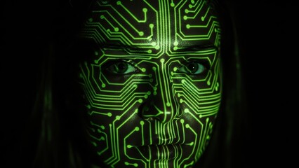 Woman face with digital circuit lines light
