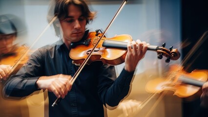 Violin player performing with motion blur effect