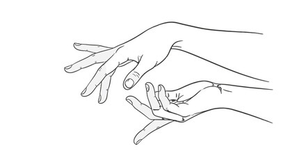 Simple Line Drawing of Two Hands Reaching Out to Each Other.