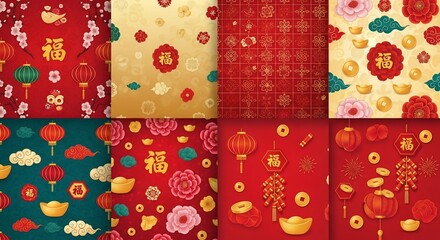 Chinese New Year Pattern Collection with Symbols.