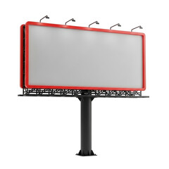 Obraz premium Large red framed billboard with spotlight on white background isolated on transparent background