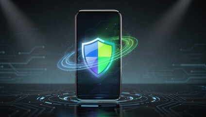 vpn privacy safety smartphone secure browsing  concept. Smartphone with a digital shield symbolizing security and technology.