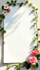 Romantic Valentine Blank Card with Intertwined Spring Vines, Roses, and Jasmine Flowers