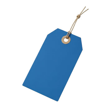 Blue tag with string attached to it isolated on transparent background