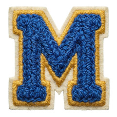 Varsity letter M patch in blue and gold crochet © X02