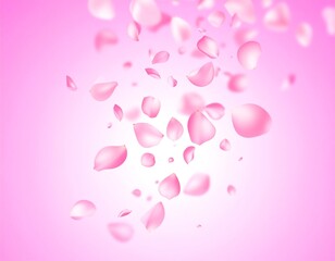 Soft pink petals falling against a gradient pink backdrop, dreamy scene