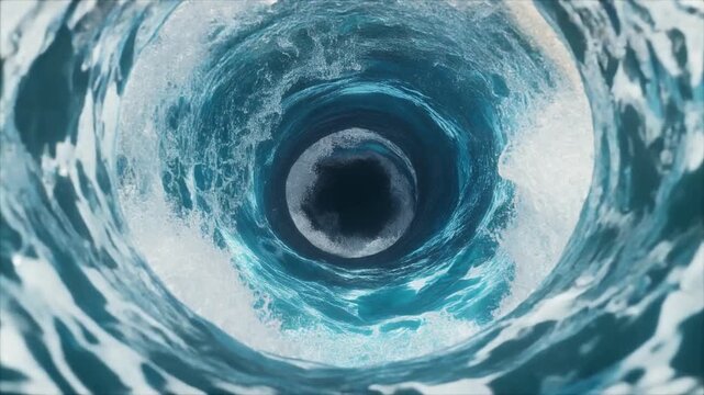 Powerful Sea Vortex Pulling Downward into Deep Abyss Abstract Water Swirl Motion