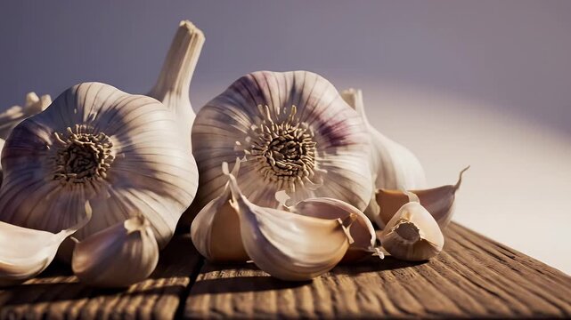 national garlic day background garlic bulbs cloves soft kitchen light