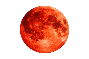 Fototapeta premium Blood moon appearing as a rare total lunar eclipse, deep red full moon in space on transparent background