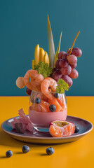 Colorful fruit and shrimp parfait
