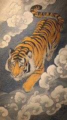 Tiger in traditional Japanese style artwork