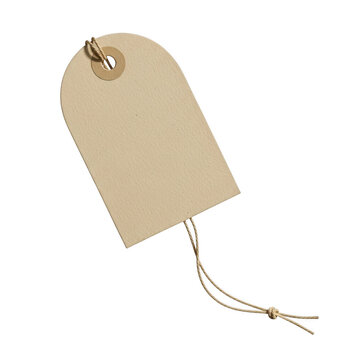 Blank brown clothing tag with string isolated on transparent background