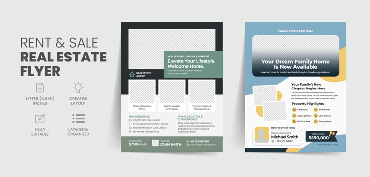Modern Real Estate Home Sale and Rental Property Marketing Flyer Template
