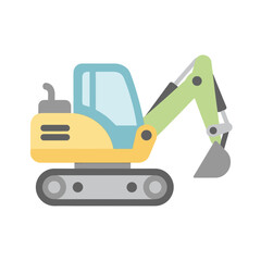 Compact Excavator Machine In Bright Flat Design Style