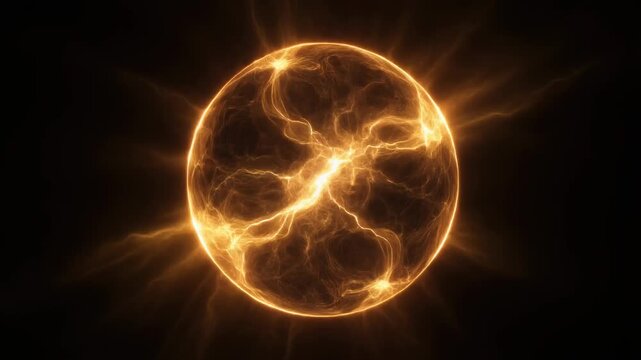 Glowing blue electric ring abstract background animation, surrounded by lightning storm