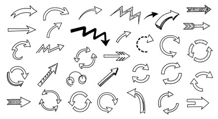 Hand-drawn arrows set, direction pointers collection