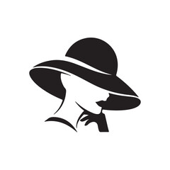 Beautiful woman head with hat icon silhouette isolated on white background