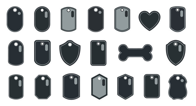 Dog tag vector set. Pet ID tags collection.
