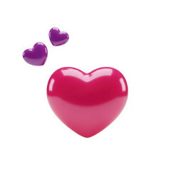 Fototapeta premium Bright pink and purple glossy hearts isolated on transparent background transparent background