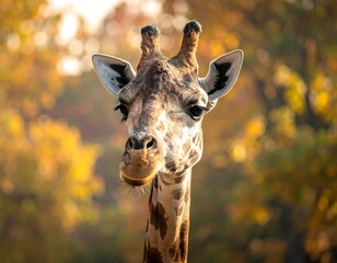 Obraz premium A close-up portrait of a giraffe's head and neck