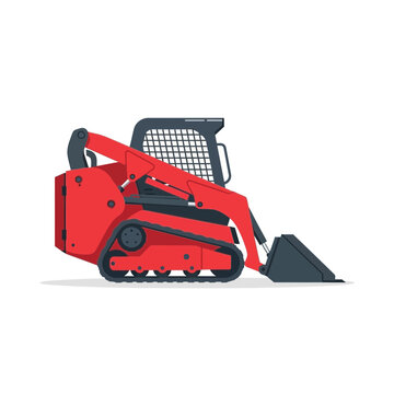 Compact Red Tracked Skid Steer Loader Machine Construction Equipment Illustration