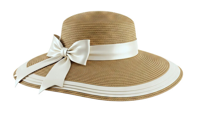 Straw Sun Hat with White Ribbon and Bow