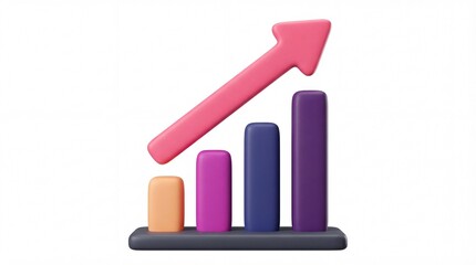 Colorful 3D Bar Graph with Upward Arrow Illustrating Growth.