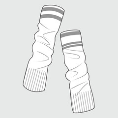 Wool leg warmers vector mockup template technical technical line drawing.