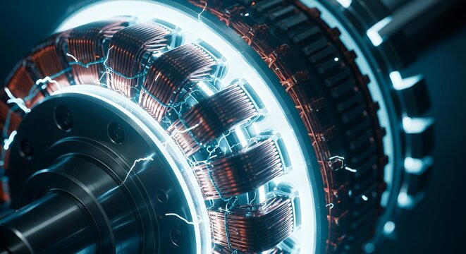 Electric Motor Coil, Energy Flow, Futuristic Tech