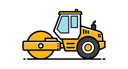 Fototapeta premium Compact Yellow Steamroller Machine Graphic Illustration For Road Construction Industry