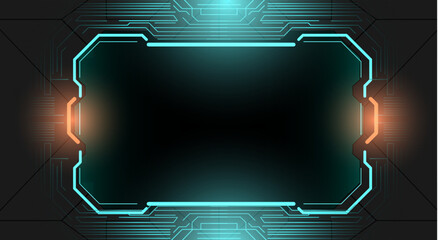 Futuristic Digital Interface with Neon Lights and Circuit Patterns on a Dark Background