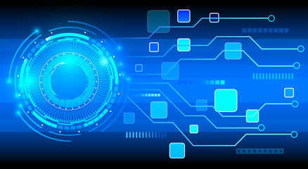 Futuristic Digital Interface with Blue Circuit Elements and Abstract Technology Background