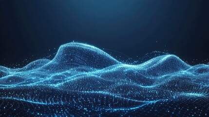 Digital wave pattern with glowing blue particles on dark background