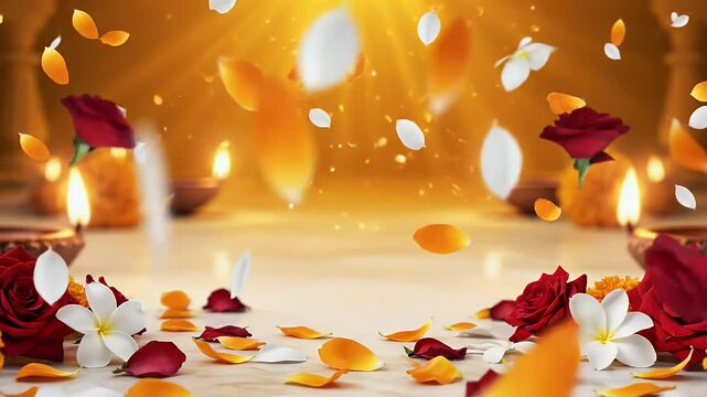 vaishnava dwadashi spiritual background cream saffron gradient floating petals