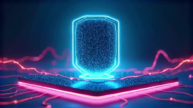 Neon Shield Icon Safeguarding Cyber Data - Modern Tech Security Video