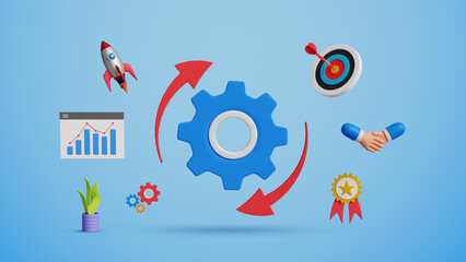 Business Improvement Process Concept. Restructuring, Transformation, Enhance Efficiency, Effectiveness, Implement New Process, Updates , Maintenance. Business Improvement Process. 3D Illustration