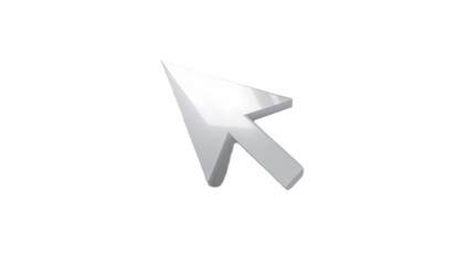 A clean, high-quality 3D render of a white computer mouse cursor arrow pointing towards the right, isolated on a white background