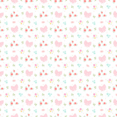seamless pattern with flowers and pink bow